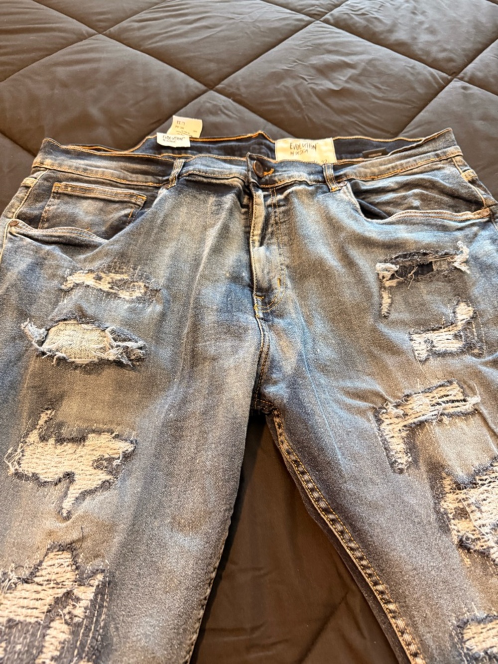 Revolution Men's Distressed Blue Slim Straight Jeans